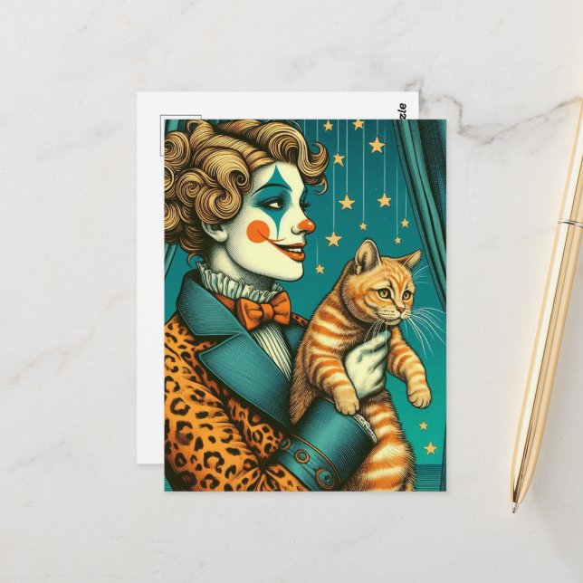 Carte Postale Blond Circus Clown et Ginger Kitty (Devant/Arrière en situation)