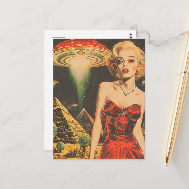 Carte Postale Blond et l'Imaginaire scifi du désert de la Pyrami (Devant/Arrière en situation)