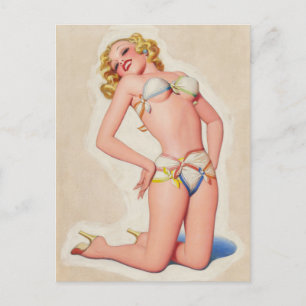 Carte Postale Blonde de pâte à papier dans le Pinup Bikini