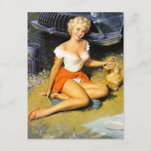 Carte Postale Blonde et le chiot vers le haut
