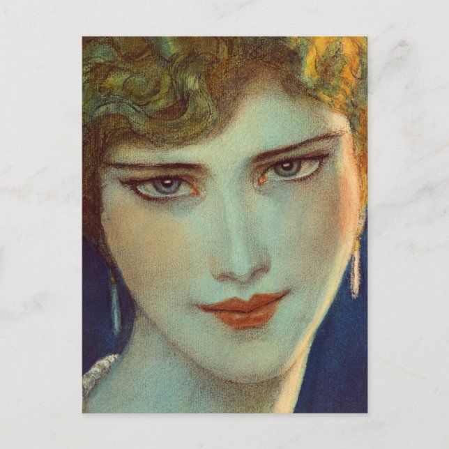 Carte Postale Blonde fille avec boucles d'oreilles (Devant)