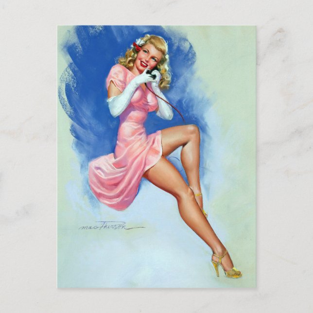 Carte Postale Blonde sur la broche téléphonique (Devant)