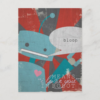 Carte Postale "Bloop" signifie que je t'aime, en robot
