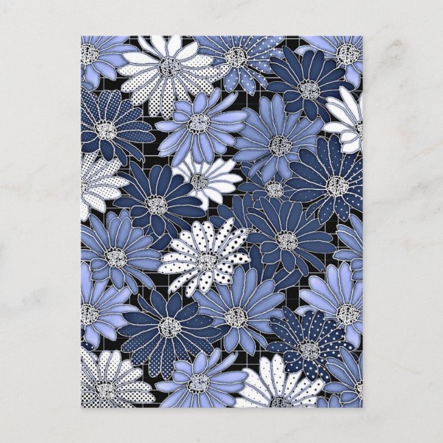 Carte Postale Blue and White Daisy Pattern (Devant)