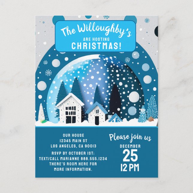 Carte Postale Blue and White Winter Wonderland Maisons Snow Glob (Devant)