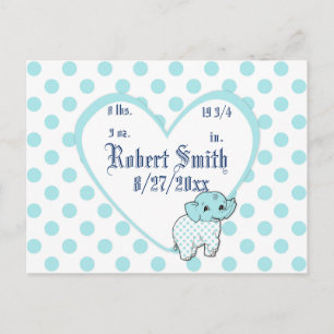 Carte Postale Blue Baby Boy Elephant Heart and Polka Dots