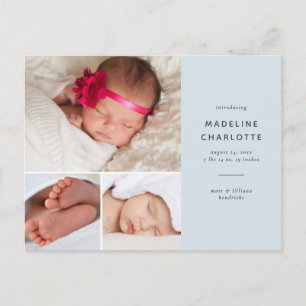Carte Postale Blue Baby Boy Photo Collage Faire-part de naissanc