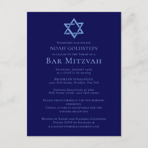 Carte Postale Blue Bar Mitzvah Star artistique de David Party