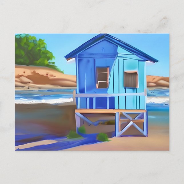 Carte Postale Blue Beach House et Ocean | Maintenir le contact (Devant)