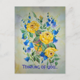 Carte Postale Blue bells with rose, Thinking of you...