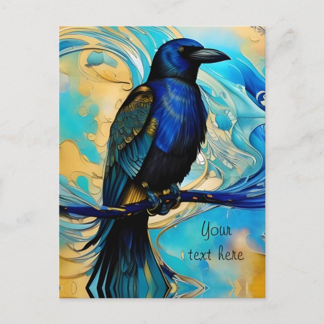 Carte Postale Blue Black Raven, bleu et or abstrait (Devant)