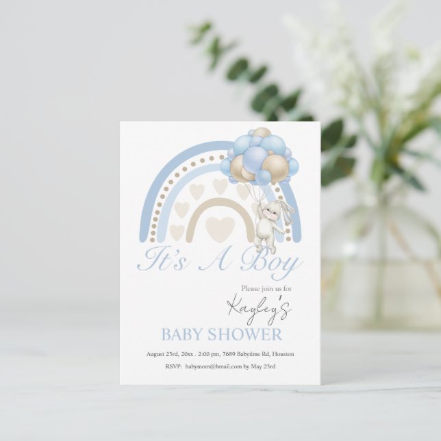 Carte Postale Blue C’est un garçon Rainbow Budget Baby shower (Debout devant)