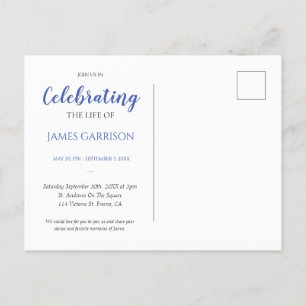 Carte Postale Blue Celebration of Life With Photo Funeral Invita