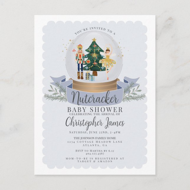 Carte Postale Blue Christmas Nutcracker garçon baby shower invit (Devant)