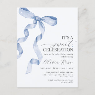 Carte Postale Blue Coquette Bow Girl Anniversaire Fête Invitatio