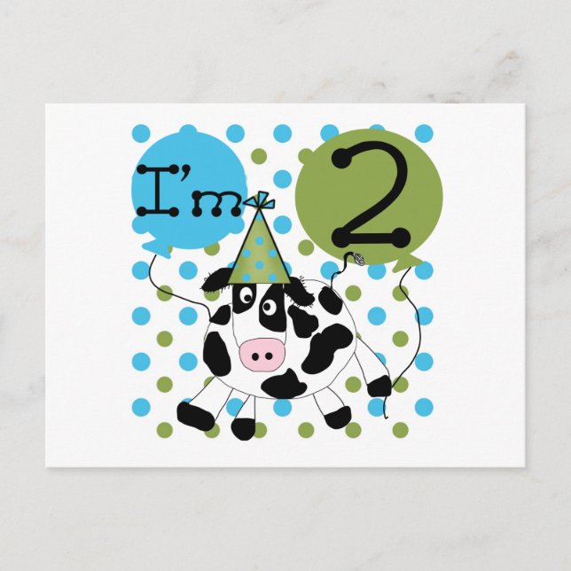 Carte Postale Blue Cow 2nd Birthday Tshirts et cadeaux (Devant)