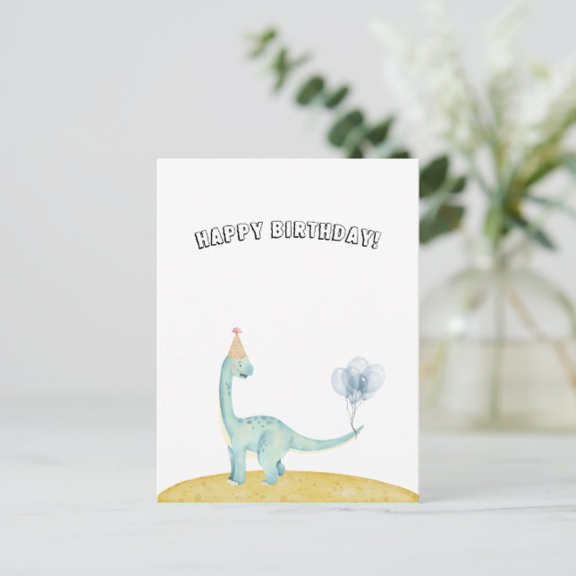 Carte Postale Blue Dinosaur With Balloons Happy Birthday Card (Debout devant)