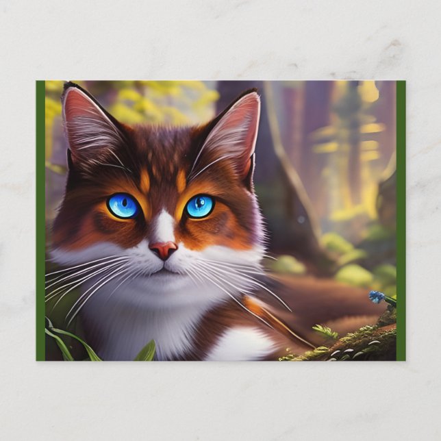 Carte Postale Blue Eyed Cat dans le puzzle de bois (Devant)