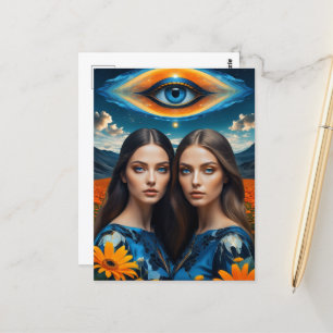 Carte Postale Blue Eyes Surreal Twins