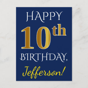Carte Postale Blue, Faux Gold 10e anniversaire + Nom personnalis