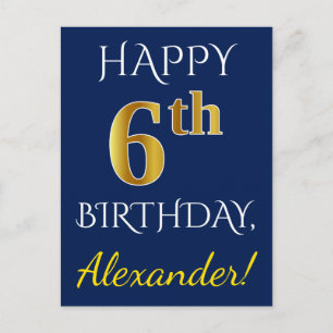 Carte Postale Blue, Faux Gold 6e anniversaire + Nom personnalisé