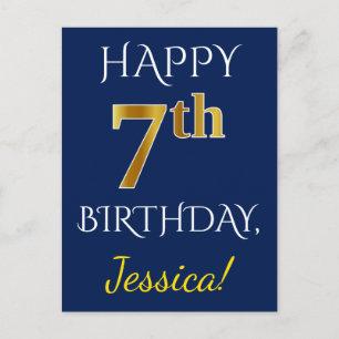 Carte Postale Blue, Faux Gold 7e anniversaire + Nom personnalisé
