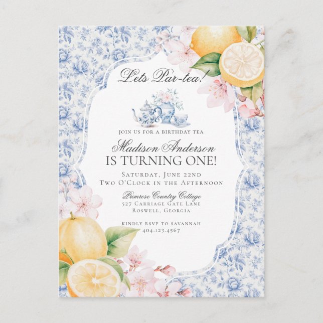 Carte Postale Blue Floral Chinoiserie Tea Toile Anniversaire Par (Devant)