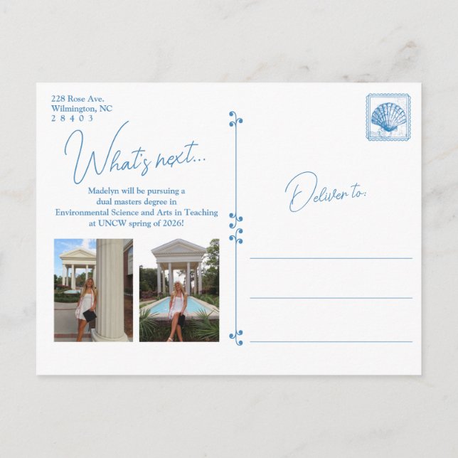 Carte Postale Blue Floral Frame Coastal Graduation Postcard (Dos)