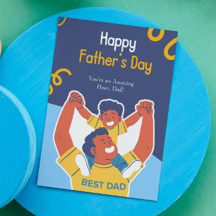 Carte Postale Blue Fun Père - Fils Illustré Joyeux Père Day