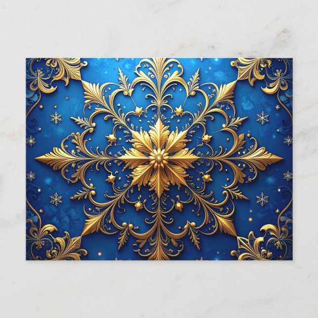 Carte Postale Blue Gold Decorative Holiday Postcard (Devant)
