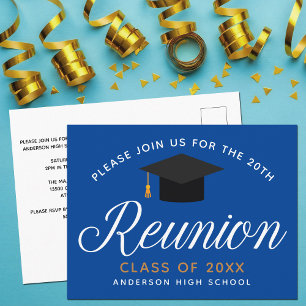 Carte Postale Blue Gold High School Reunion Personnalisé Party I