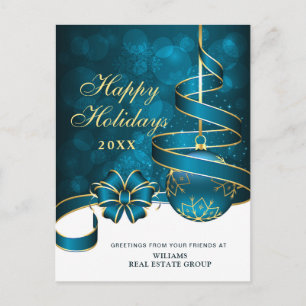 Carte Postale Blue Gold Sparkle Noël Accueil d'entreprise