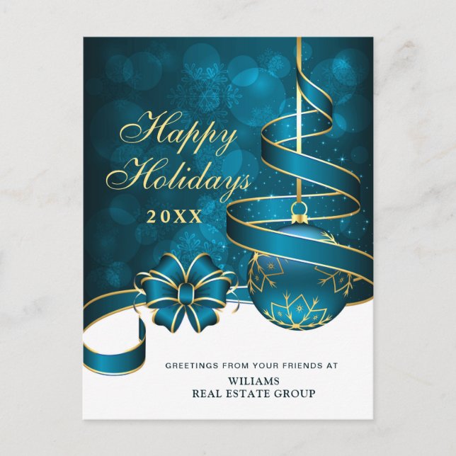 Carte Postale Blue Gold Sparkle Noël Accueil d'entreprise (Devant)
