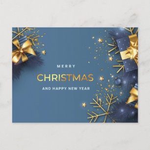 Carte Postale Blue Golden Christmas Ornament Salutation d'entrep