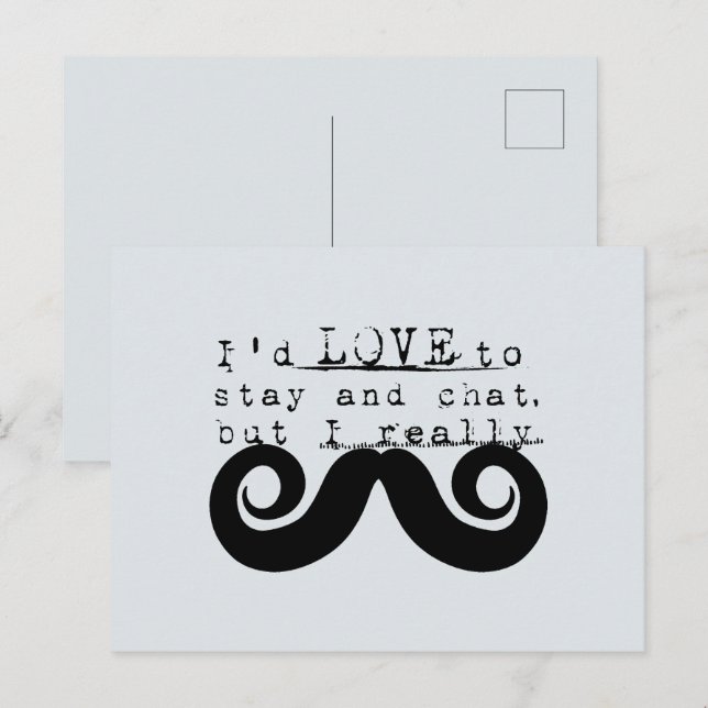 Carte Postale Blue Grey Black Funny Humor I Mustache (Devant / Derrière)