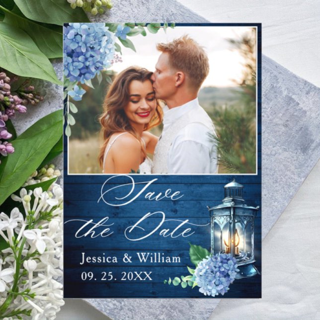 Carte Postale Blue hydrangea Lantern PHOTO Mariage Enregistrer l (Créateur téléchargé)