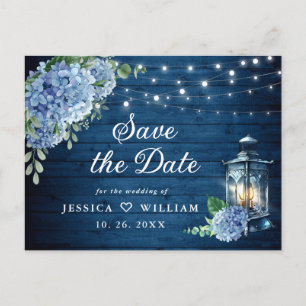 Carte Postale Blue Hydrangea Lantern Wedding Enregistrer la date