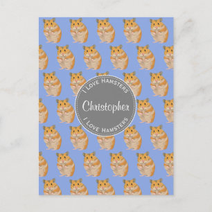Carte Postale Blue I love Hamsters Hamster Motif