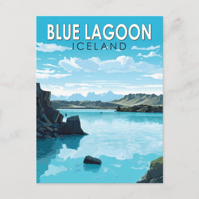 Carte Postale Blue Lagoon Islande Travel Art Vintage (Devant)