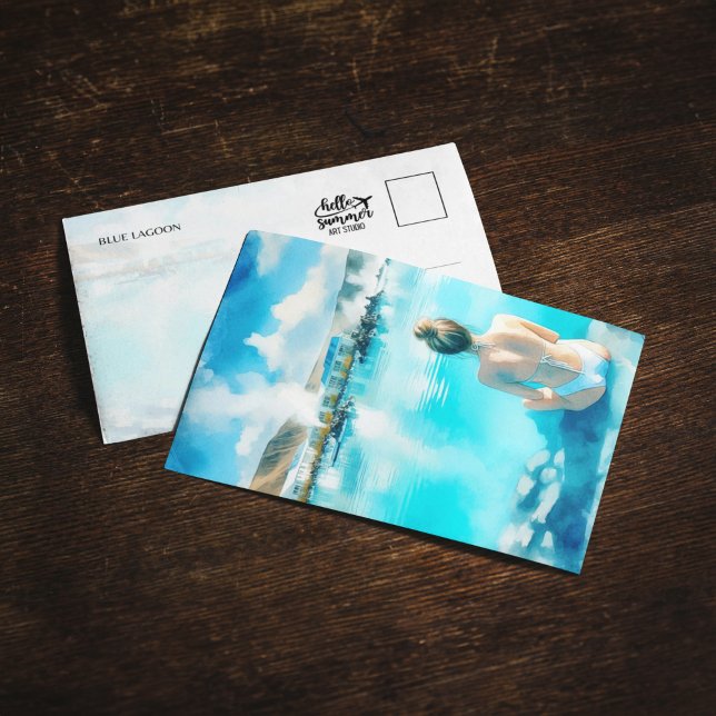 Carte postale Blue Lagoon Islande Watercolor (Créateur téléchargé)