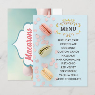 Carte Postale Blue Macarons Elegant Flavours Menu