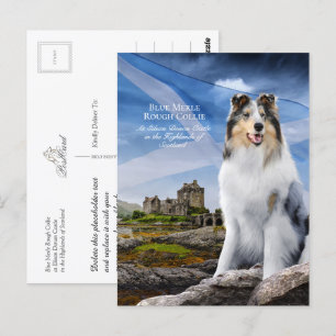 Carte Postale Blue Merle Collie, Eilean Donan et Scottish Flag -