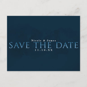 Carte Postale Blue Modern Chic ENREGISTRER LA DATE Mariage Fianç