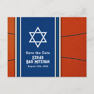 Carte Postale Blue Orange Basketball Bar Mitzvah Enregistrer la