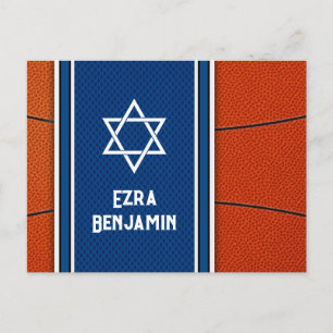 Carte Postale Blue Orange Basketball Bar Mitzvah Merci