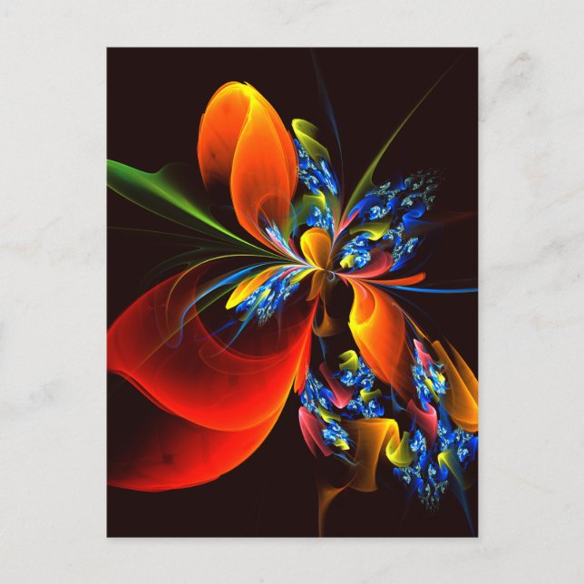 Carte Postale Blue Orange Floral Moderne Art Abstrait Motif #03 (Devant)
