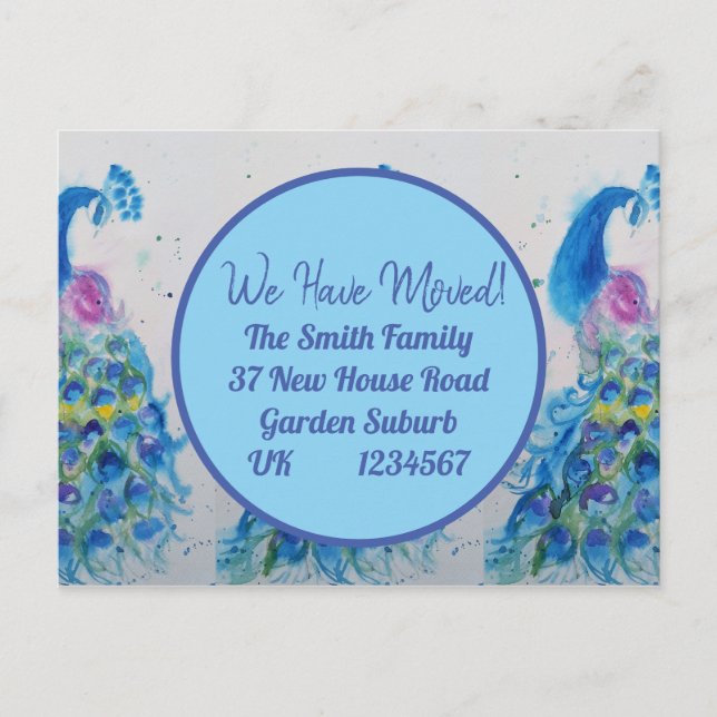 Carte Postale Blue Peacock Art Nouvelle adresse Déplacement Cart (Devant)