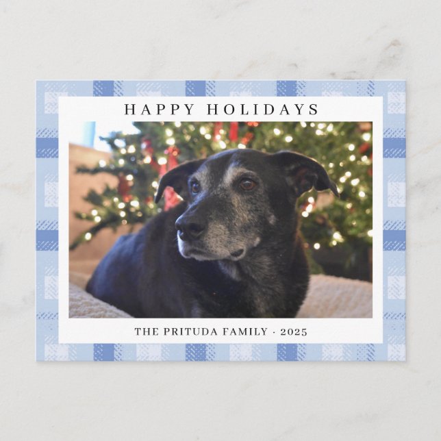 Carte Postale Blue Plaid Holiday Photo (Devant)