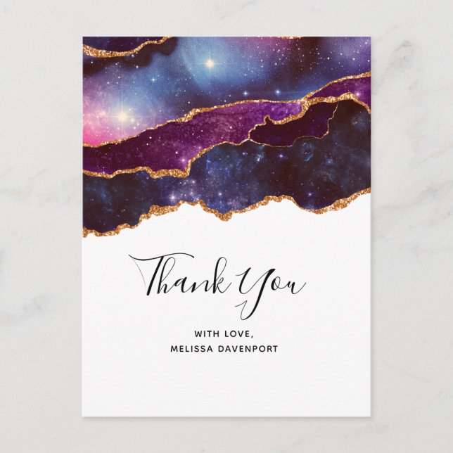 Carte Postale Blue & Purple Space & Stars Moderne Agate Merci (Devant)