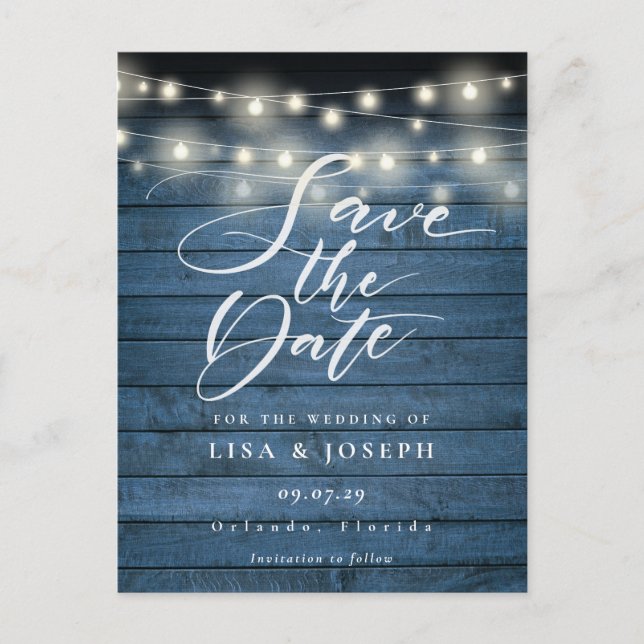 Carte Postale Blue Rustic Lights Photo QR Code Enregistrer la da (Devant)